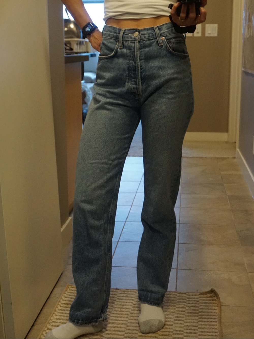 Agolde Straight-Leg High-Rise Jeans - Medium Blue